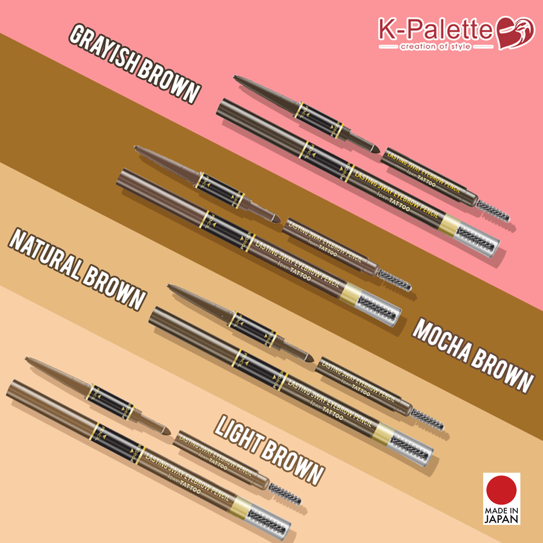 Bút Vẽ Lông Mày 3 Đầu Nhật Bản, Đầu Chì, Đầu Bột, Cọ Chải, K-Palette Eyebrow Pencil Chống Lem, Lâu Trôi 24h, Bền Màu (01 Màu nâu sáng)