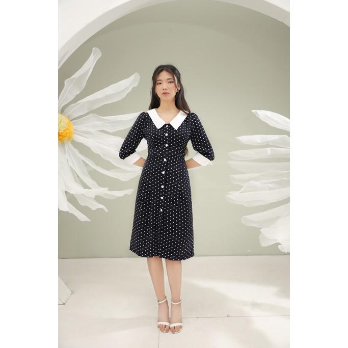 Đầm ôm dáng vintage, hoạ tiết chấm bi, chất liệu mango lụa, may hai lớp CLARA MARE Vintage Shirtwaist Dress DRE4013