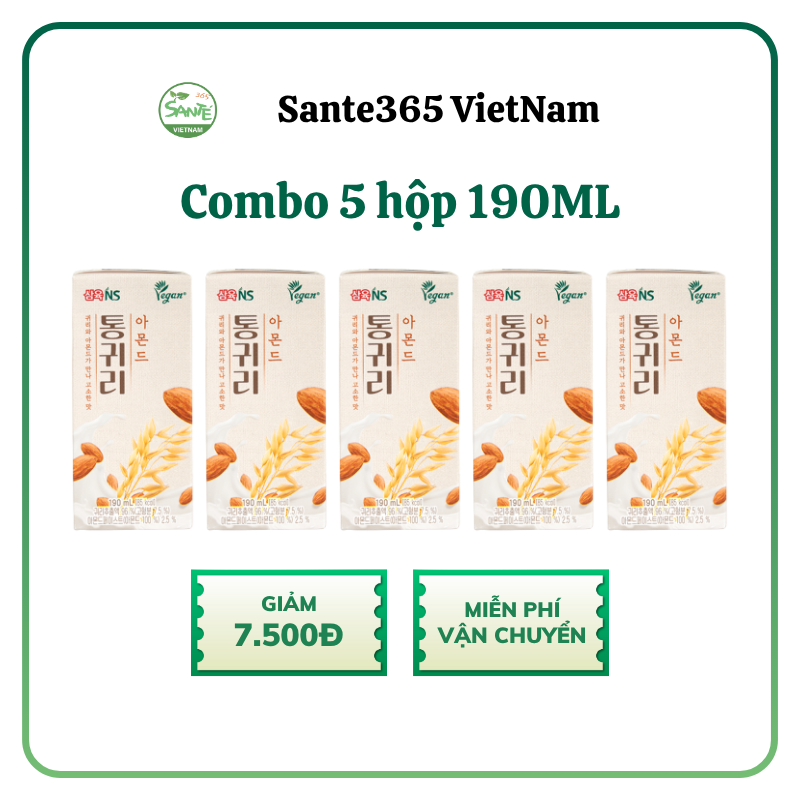 Sữa Hạnh Nhân Yến Mạch Hàn Quốc Chính Hãng - 190ml x 24 Hộp/ Thùng -Whole Grain Oat Almond Milk - Sante365 VietNam
