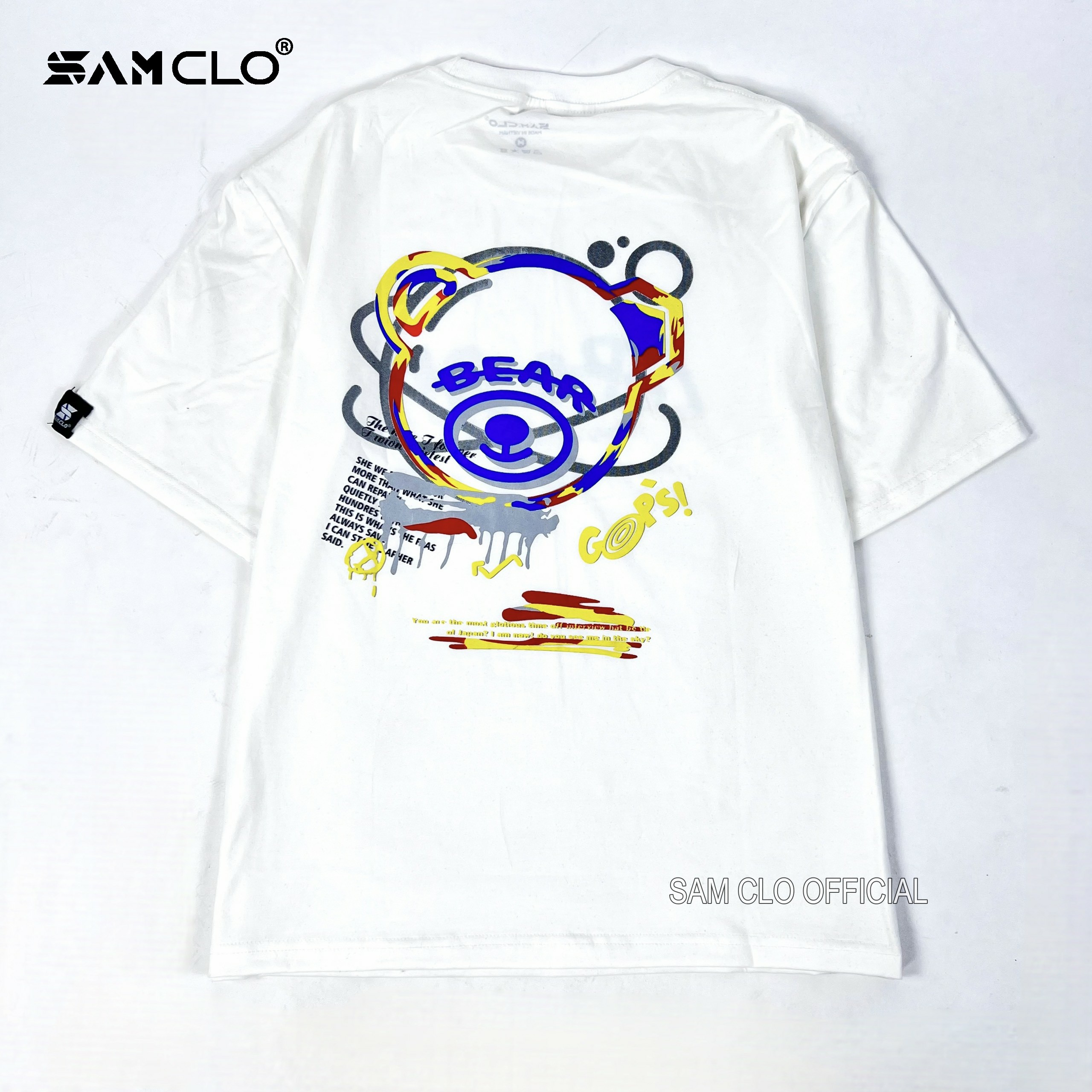 Áo thun nam nữ tay lỡ SAM CLO form rộng Unisex, mặc cặp, nhóm GẤU BEAR 80% cotton