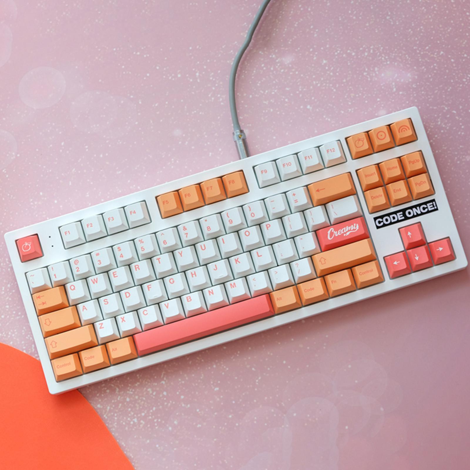 Universal 141 Keys PBT Keycaps, Dye Sub Cherry Profile, 6.25U Spacebar, ANSI Layout Peach Key Caps for Mechanical Gaming Keyboard Keycap Set