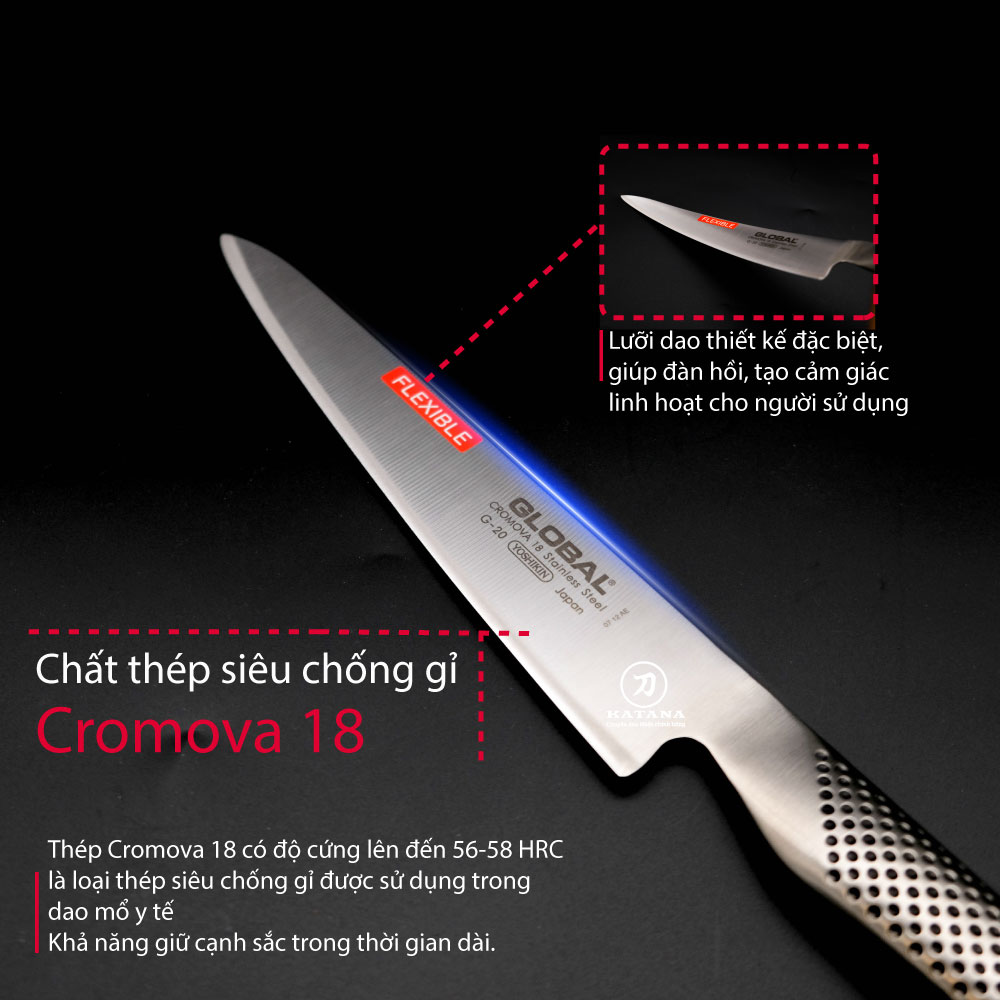 Dao bếp Nhật cao cấp Global G20 Filleting Knife - Dao phi lê (210mm)- Dao bếp Nhật chính hãng