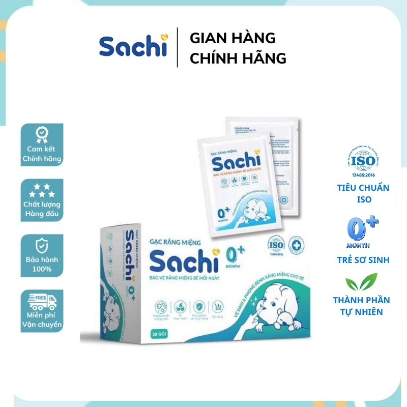 Gạc vệ sinh răng miệng cho bé từ 0+ Sachi, hộp 30 gói