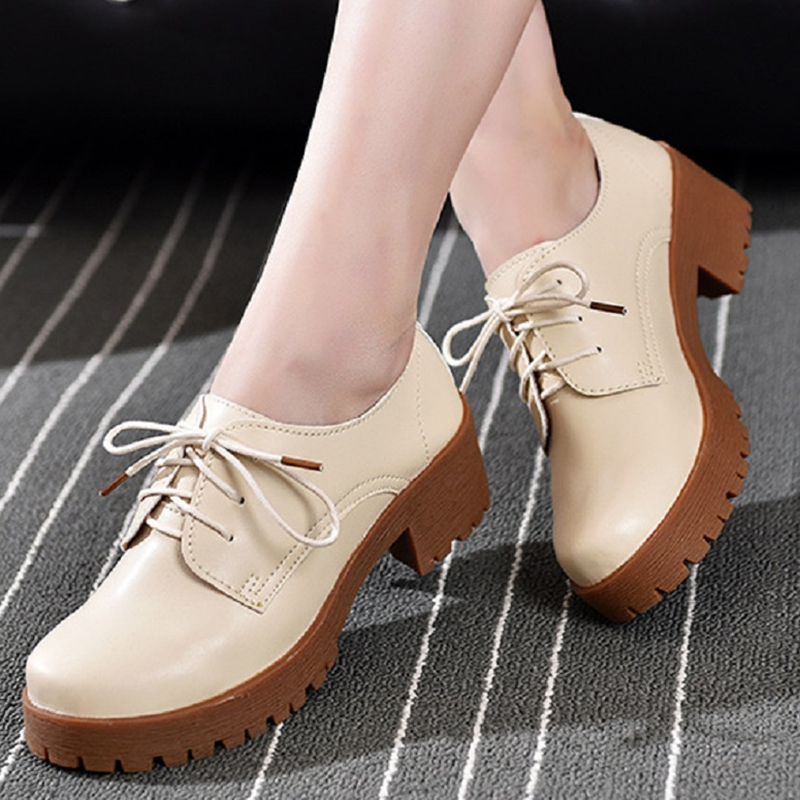 Women's College mid heel Booties PU  Leather Oxford bottom Martin Boots