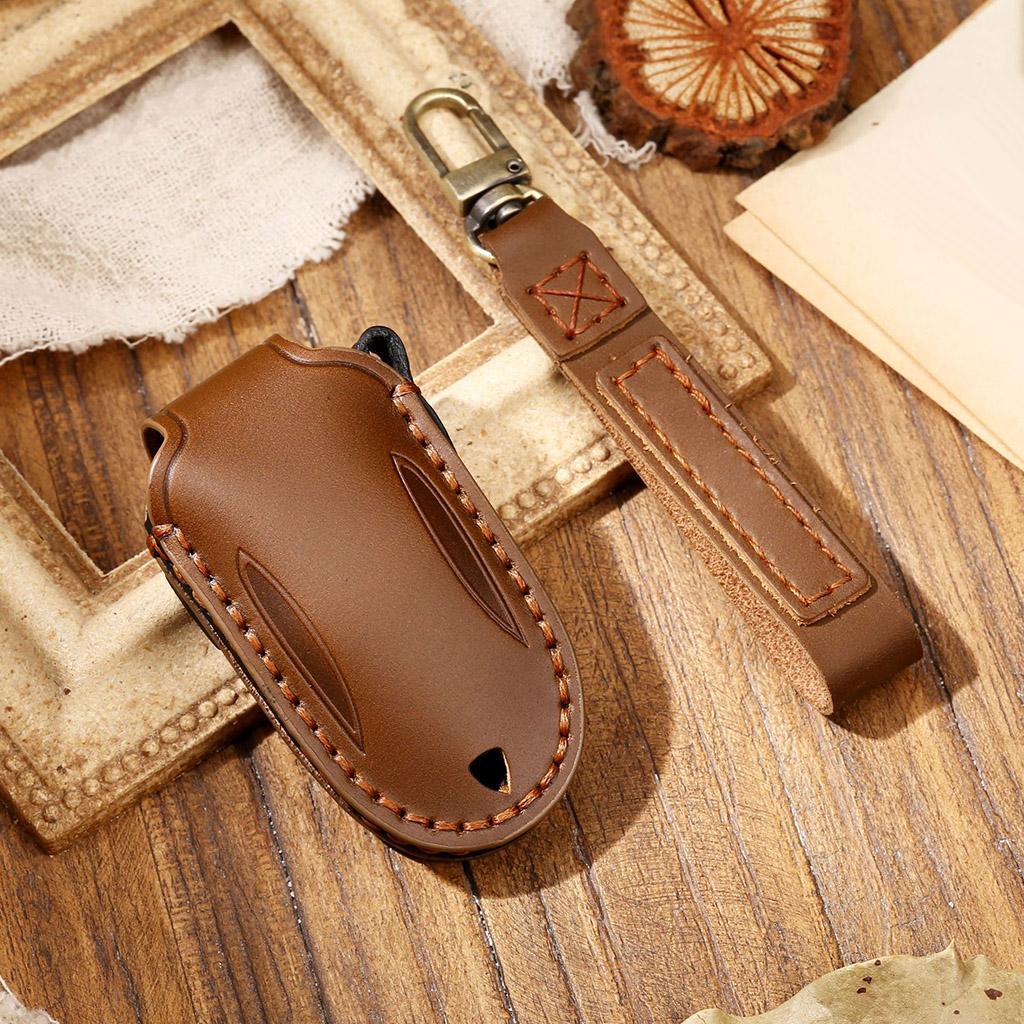 Keychain Leather Remote control 3 buttons Key Fob Brown A