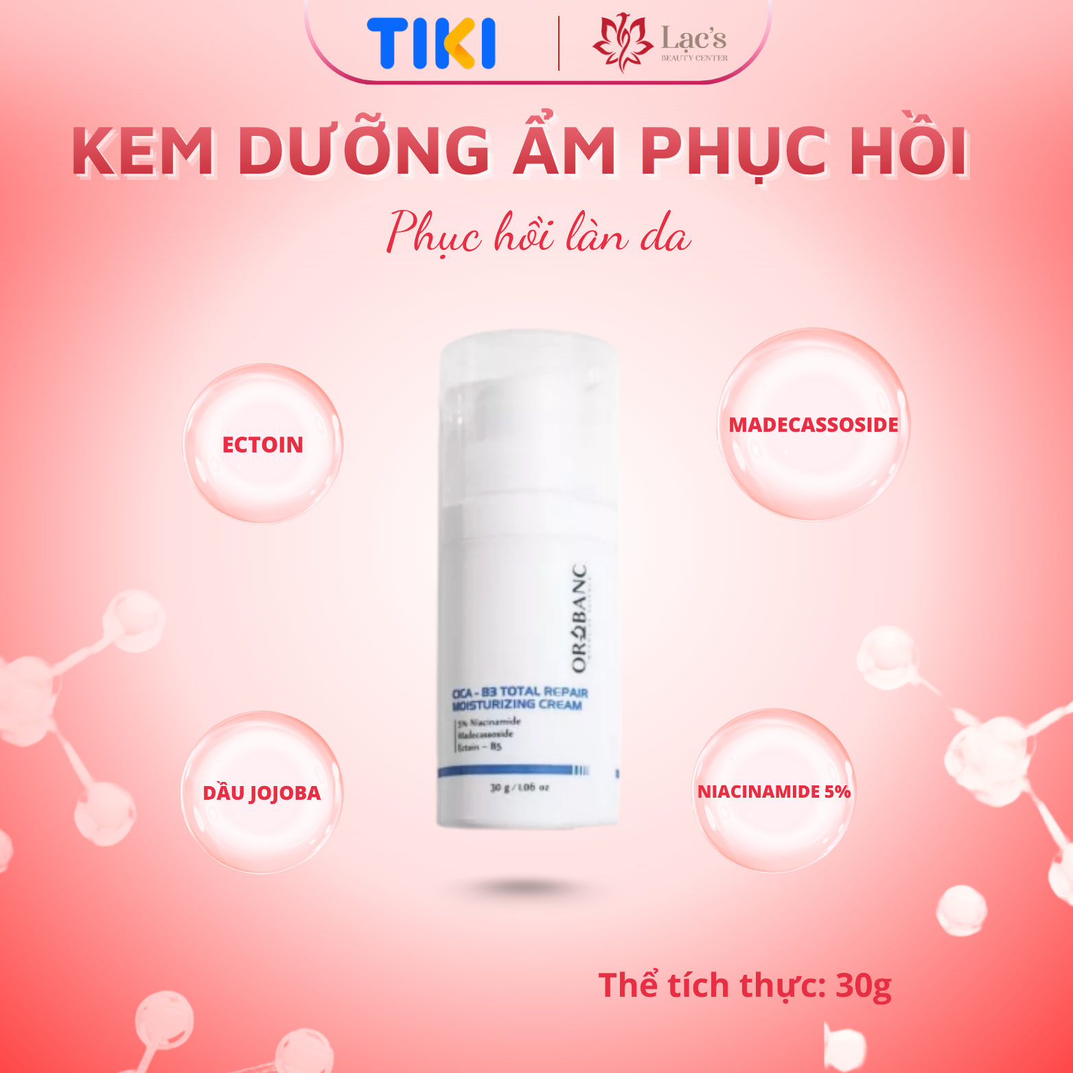 Kem dưỡng ẩm phục hồi Orobanc Cica - Ecto moisturizing cream 30g cho mọi loại da