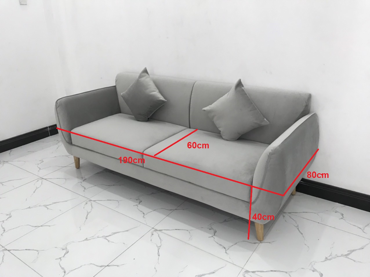 Bộ ghế sofa băng BV xám vải nhung nhiều kích cỡ