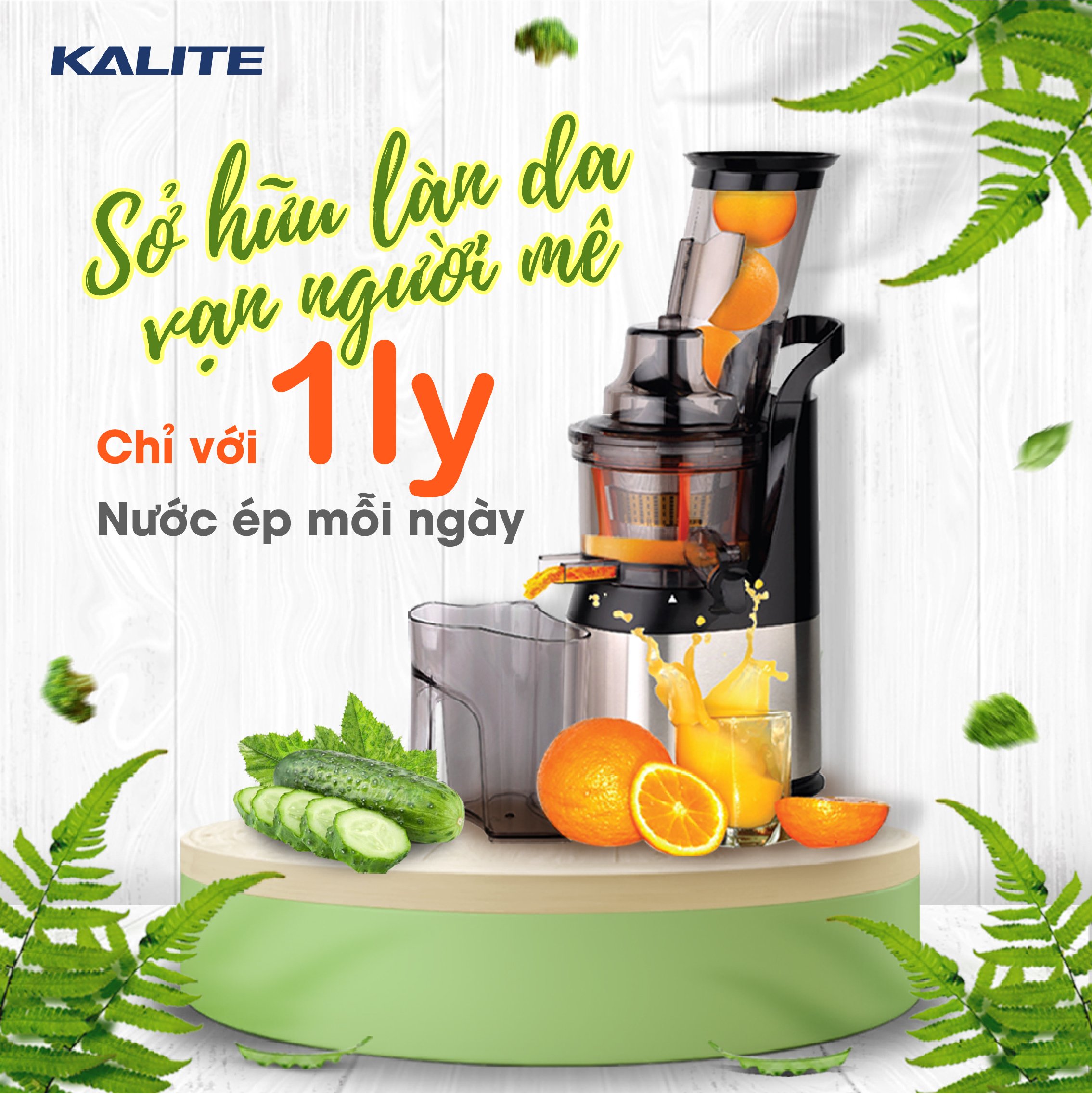 Máy ép chậm Kalite KL 565, công suất 240W, ống tiếp nguyên liệu size lớn, có dao cắt nhỏ hoa quả, có ống làm kem - Hàng chính hãng - Tặng 1 bình nước cao cấp