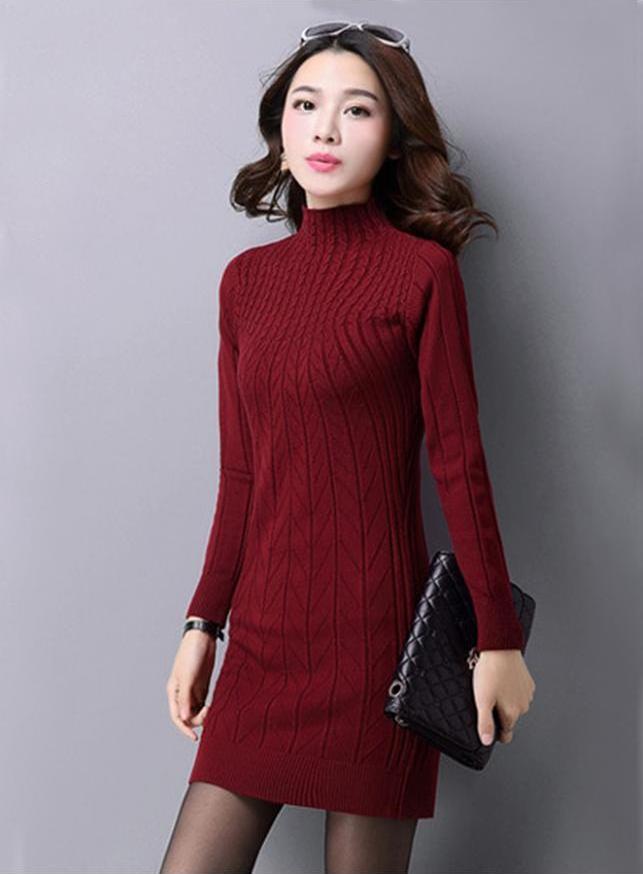 Đầm len ôm Sang trọng Trang Nhã -DL6868  - Đỏ đô - M