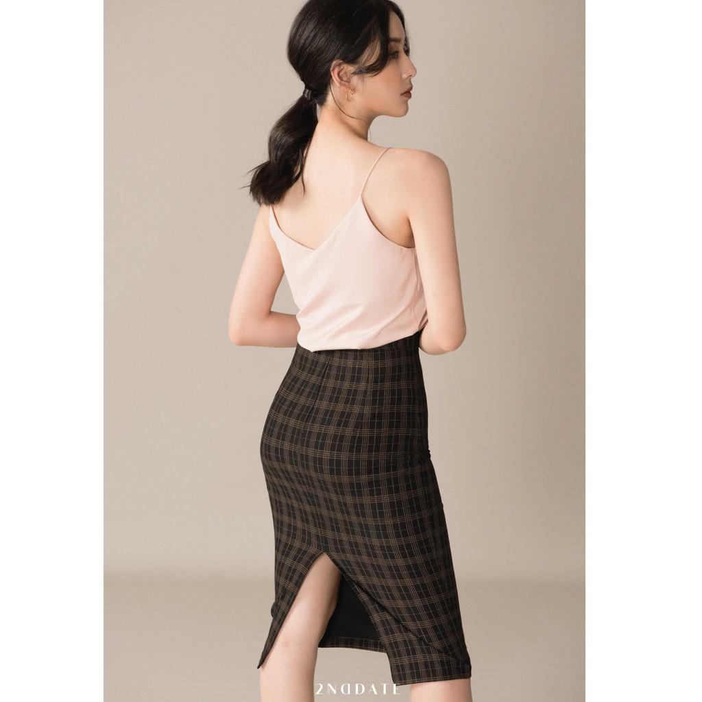 Chân váy bút chì nữ co giãn họa tiết kẻ 2NDDATE SK012MBC