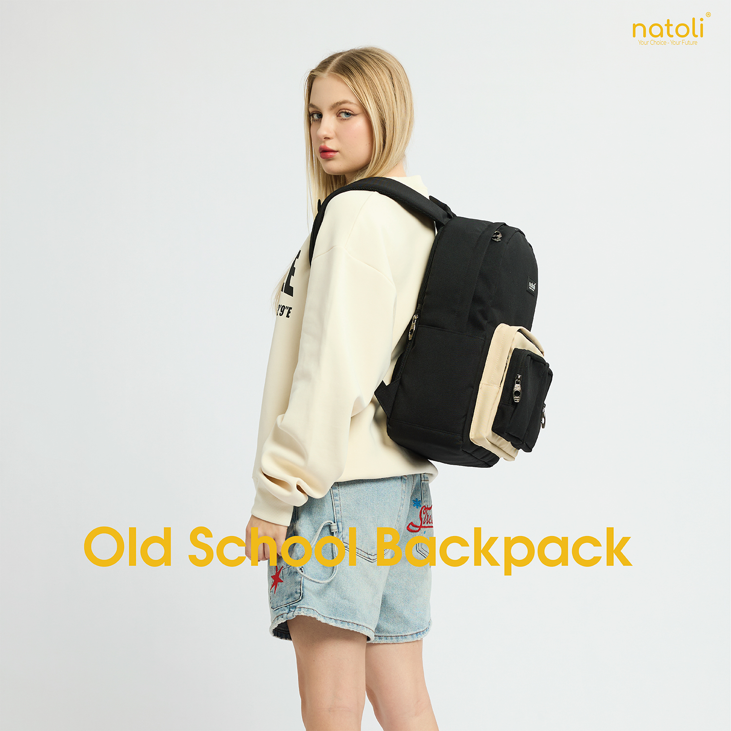 Balo thời trang du lịch unisex Old school Backpack B5 thương hiệu NATOL chất vải canvas nhiều ngăn kháng nước chống sốc cao cấp