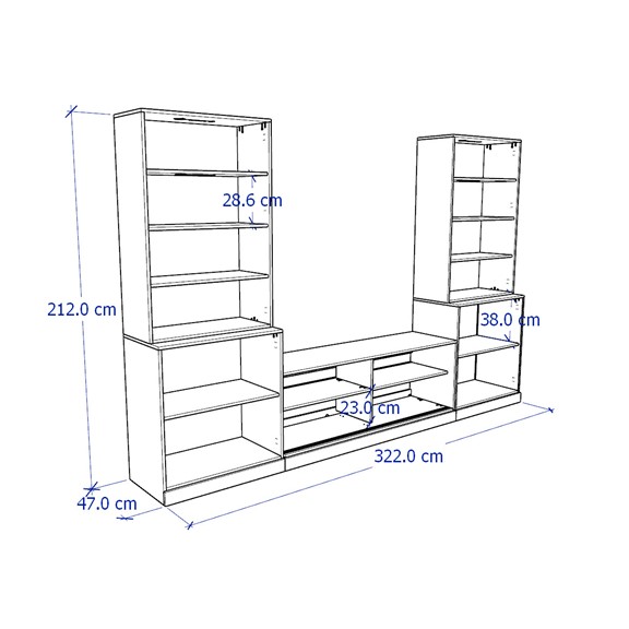 BODO, COMBO 2 Kệ lưu trữ cửa kính kèm kệ TV STO_082, 322x47x212cm