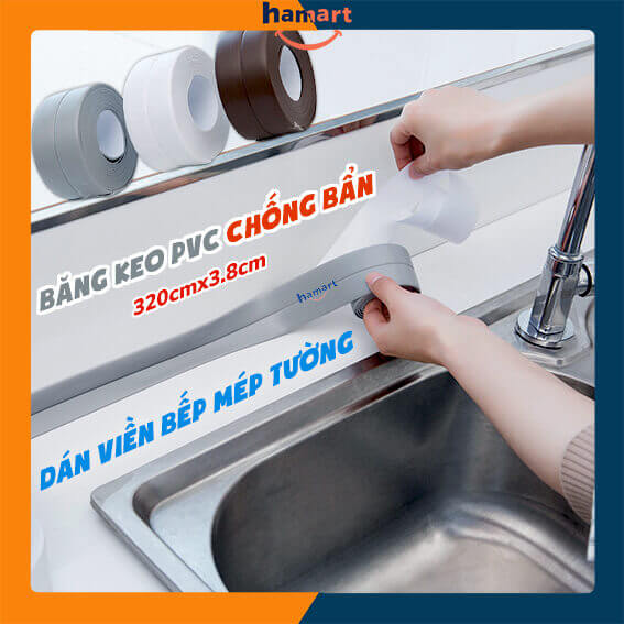 Băng Keo PVC Dán Viền Bếp Chống Dầu Mỡ Bản 3.8cm Băng Dính Dán Mép Tường Chống Ẩm Mốc