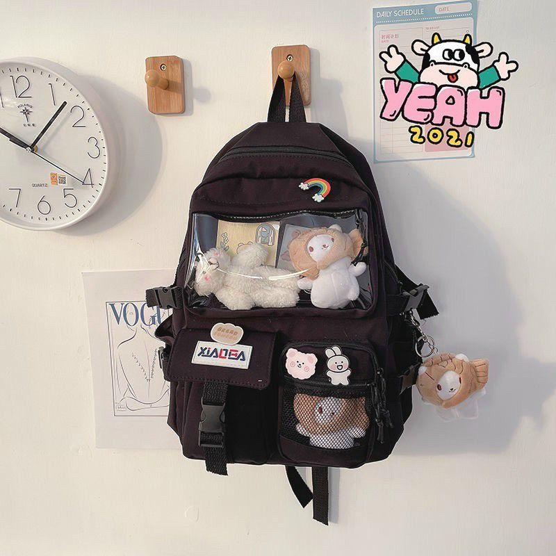  Balo Ulzzang Hàn Quốc học sinh đi học đi chơi ngăn Mica trong suốt phối lưới