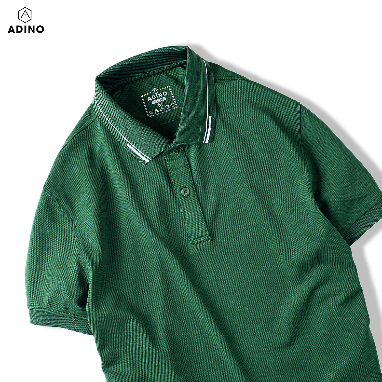 Áo polo nữ màu xanh lá (xanh ve chai) phối viền ADINO vải polyester cotton không bai xù dáng công sở slimfit hơi ôm trẻ trung APN05