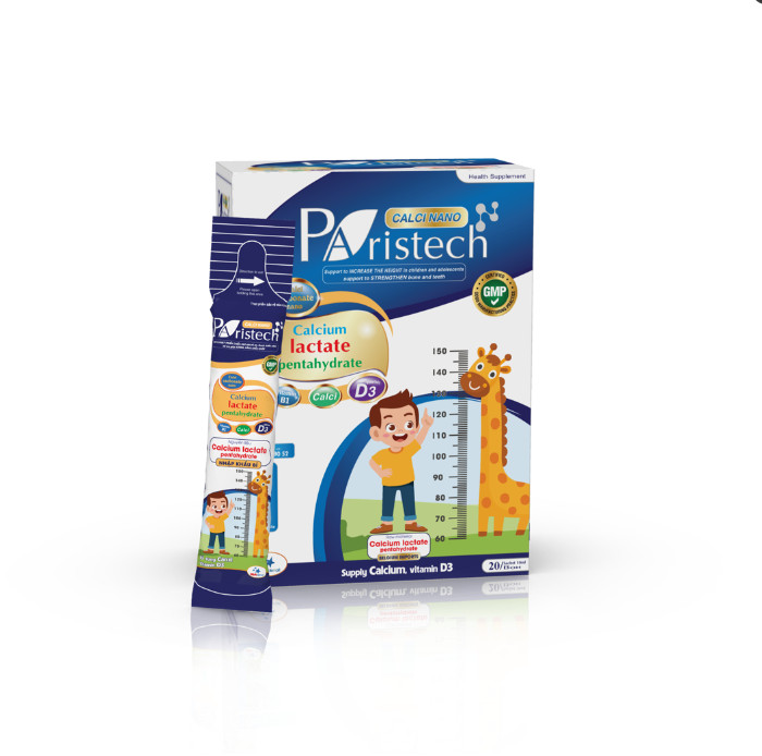 Siro Calci Nano Paristech giúp xương, răng chắc khỏe, hỗ trợ phát triển chiều cao - Hộp 20 gói x 10ml