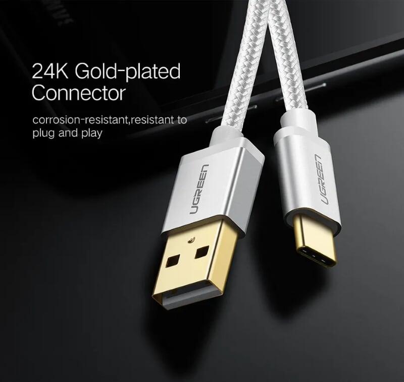 Ugreen UG20811US174TK 0.5M màu Trắng Dây USB 2.0 sang Type-C đầu nhôm dây bọc vinyl - HÀNG CHÍNH HÃNG