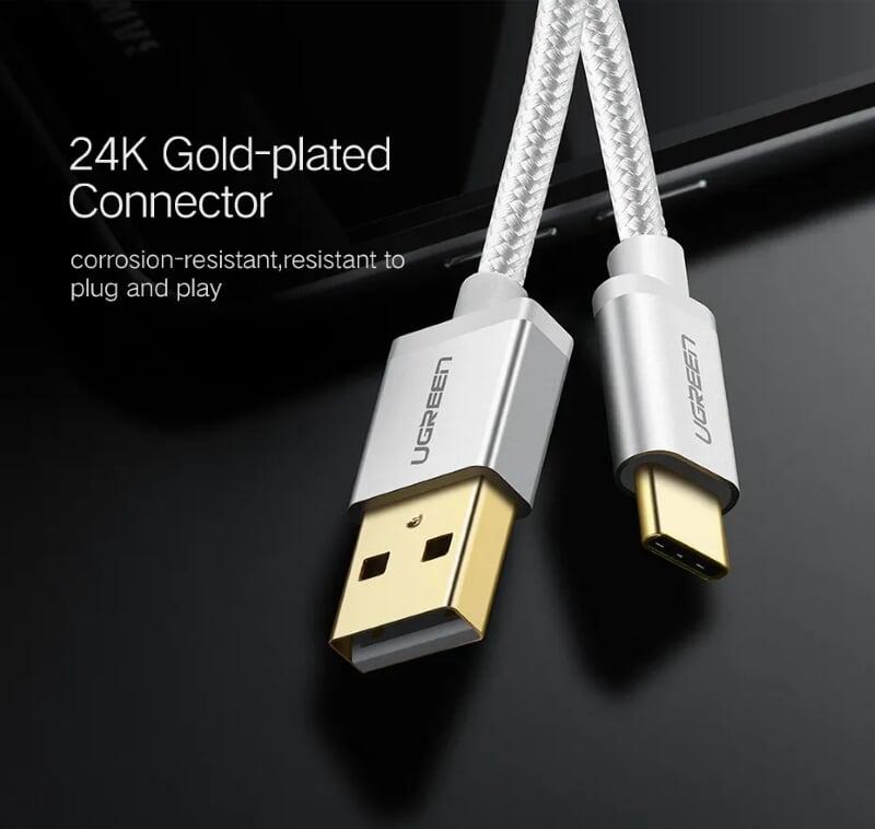 Ugreen UG20815US174TK 3M màu Trắng Dây USB 2.0 sang Type-C đầu nhôm dây bọc vinyl - HÀNG CHÍNH HÃNG
