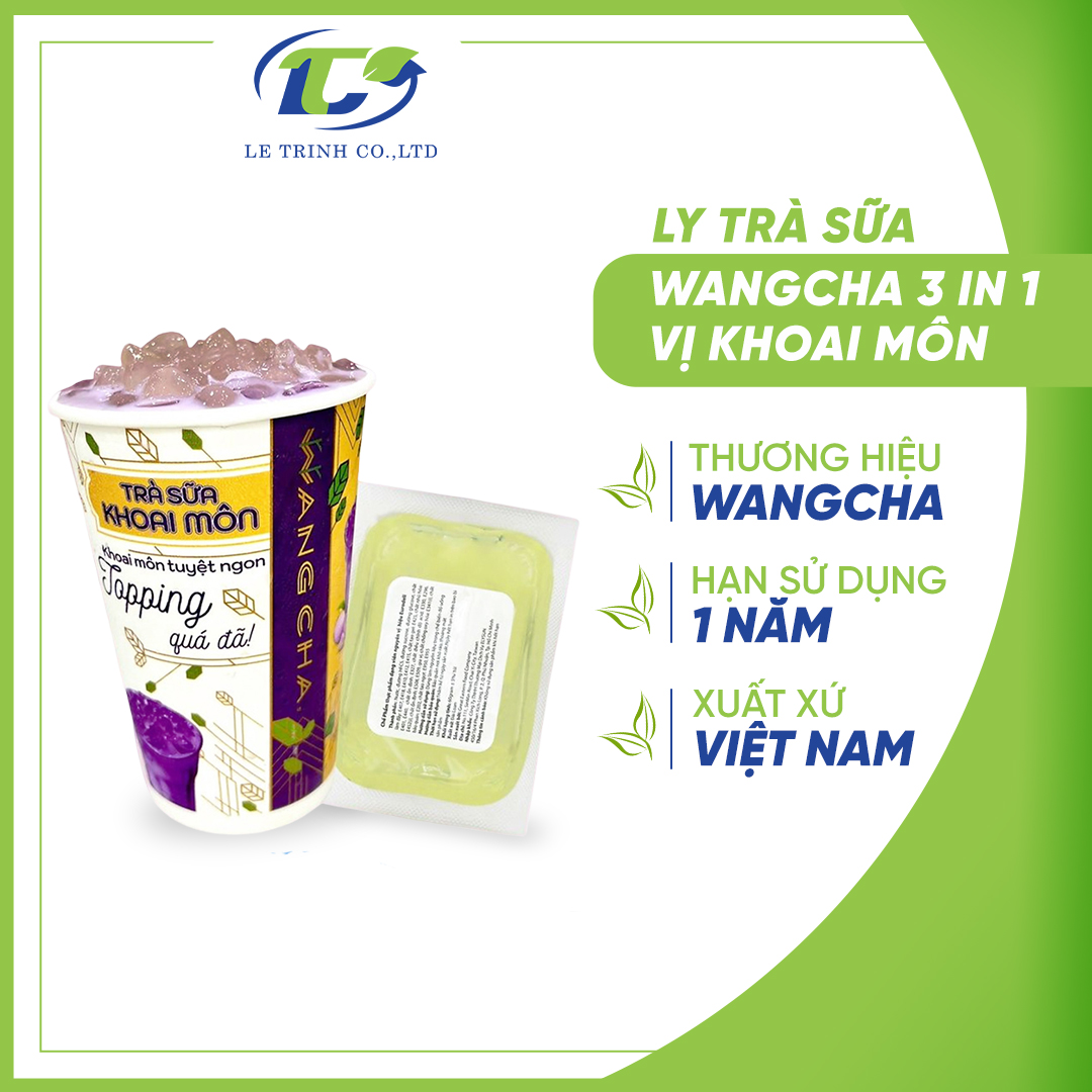 Ly Trà Sữa Wangcha vị khoai môn cao cấp - Trà Sữa Wangcha Vị Khoai Môn  thơm ngon, hấp dẫn - Bột Trà Sữa Khoai Môn chính hãng (100gr/ly)