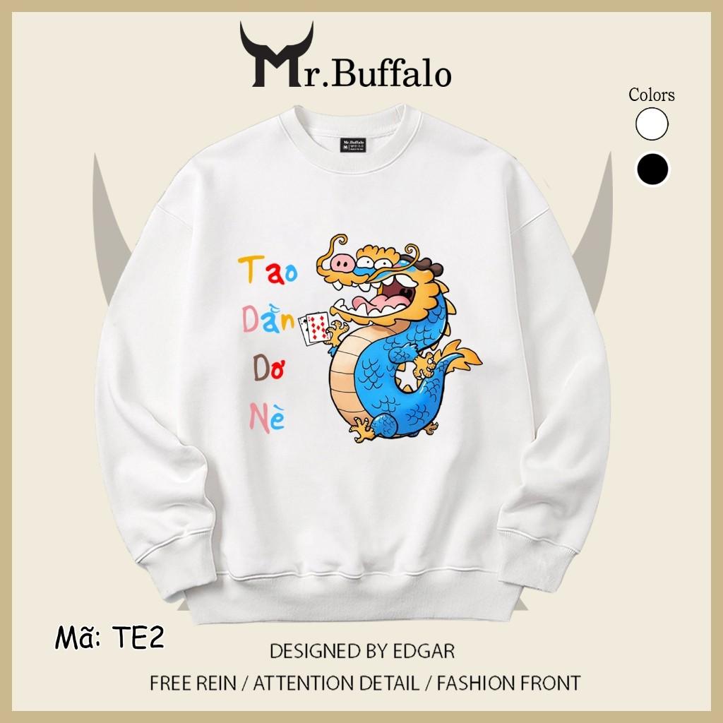 Áo Sweater trắng đen xì rách tết 2024 rồng TE2 Mr.Buffalo - TE2- Đen