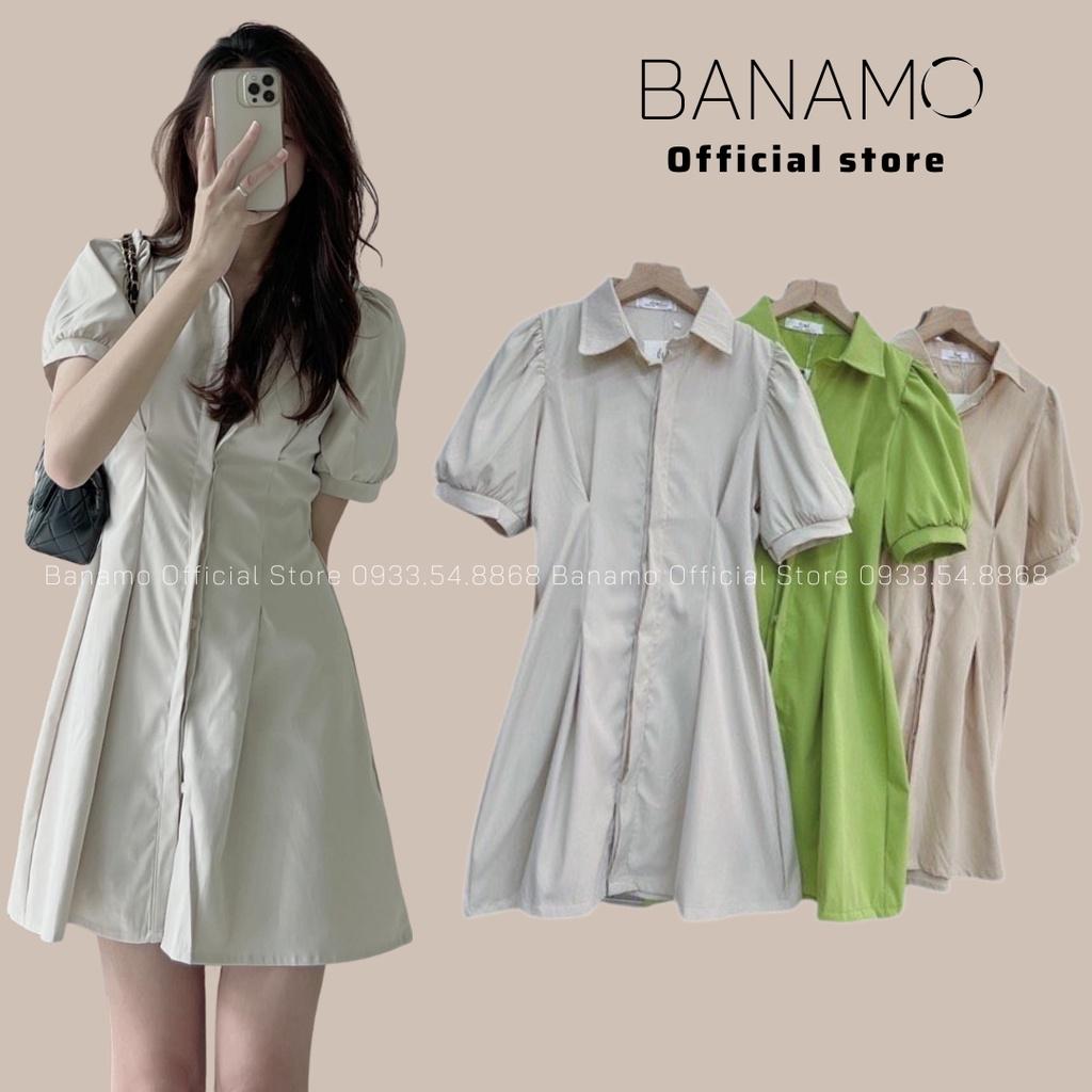 Đầm váy sơ mi tay bồng hàng thiết kế siêu đẹp thời trang Banamo Fashion váy sơ mi tay bồng 5918