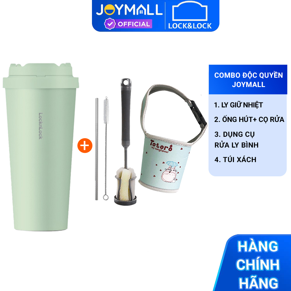Ly giữ nhiệt Lock&Lock 550ml LHC3249 xanh mint - Combo độc quyền gồm ly nước, ống hút cọ rửa, đồ vệ sinh, túi - JoyMall