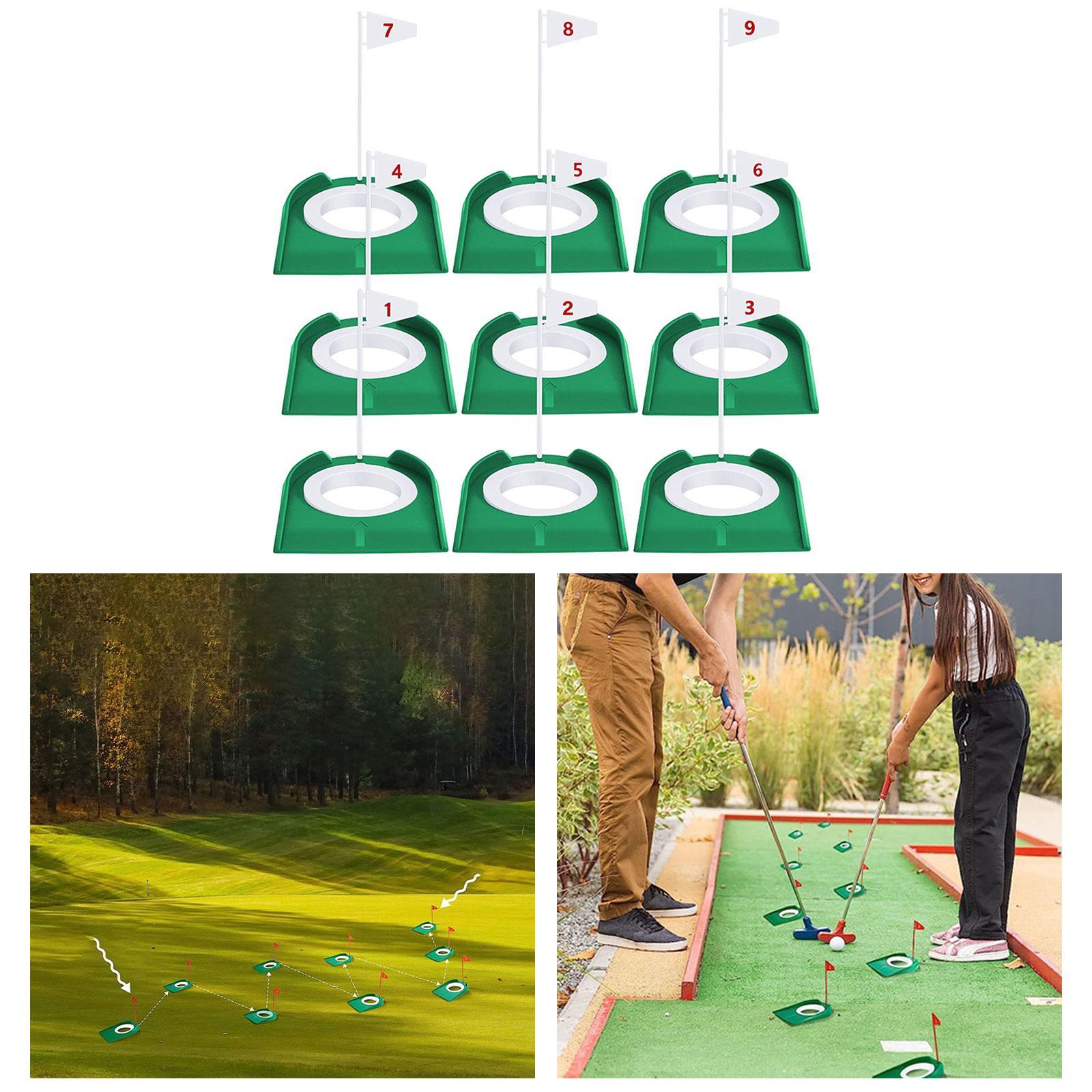 9Pcs Golf Putting Cup and Flag, Golf Practice Cup Supplies Trainer Aid All Direction Putt Training Hole Putt Training Aid for Indoor Golfing