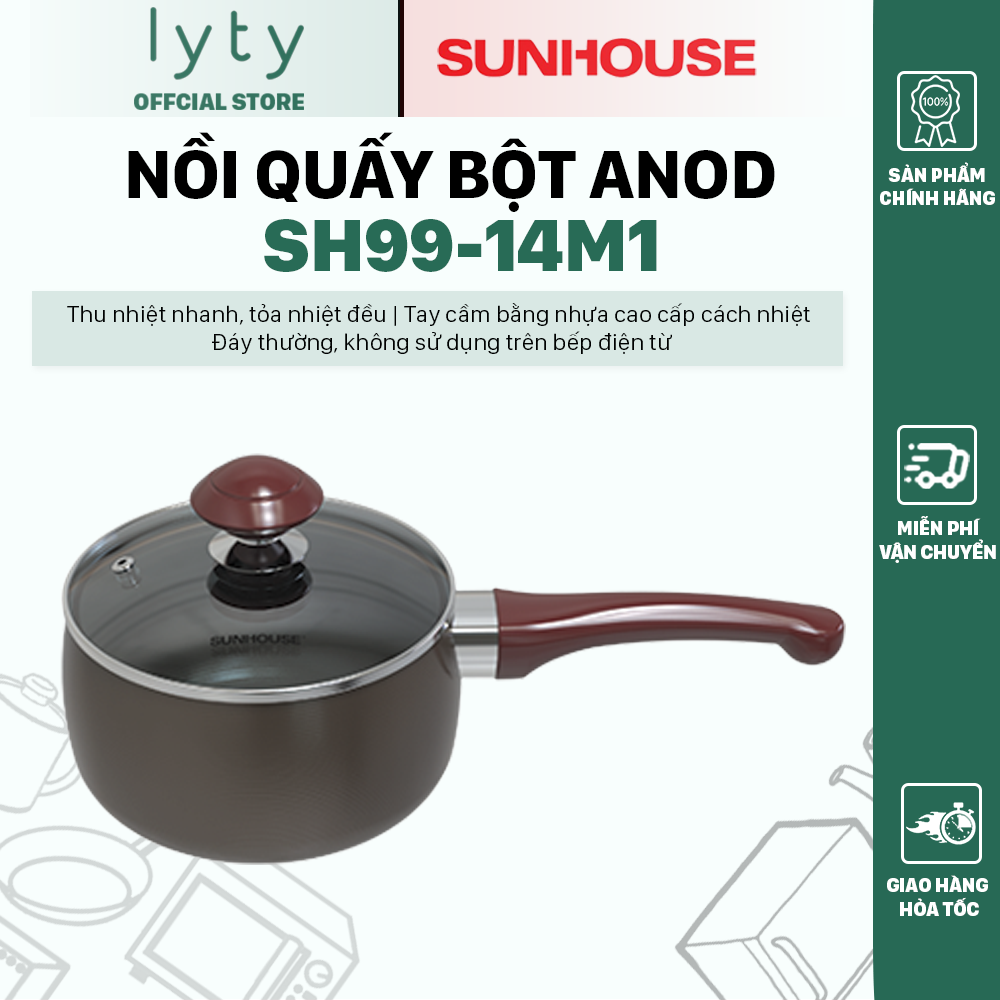 [Hàng Chính Hãng] Nồi quánh quấy bột Anod SUNHOUSE SH99-14M1- Kích thước 14 cm - Không dùng trên bếp từ - Nồi nấu bột chất lượng an toàn cho bé