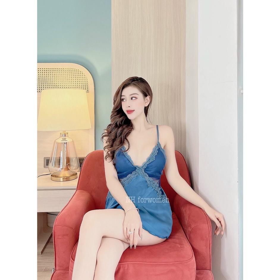 Đồ ngủ sexy, bộ ngủ áo dáng dài kèm quần gợi cảm chất satin mát mẻ- Phuongaliceshop