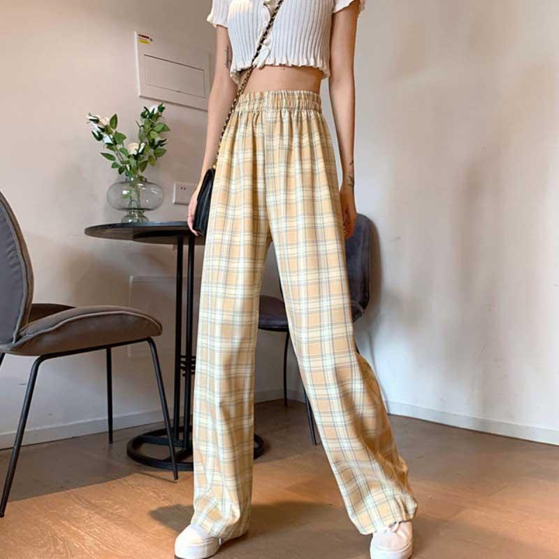 Quần ống rộng Họa Tiết Kẻ Ô Vuông