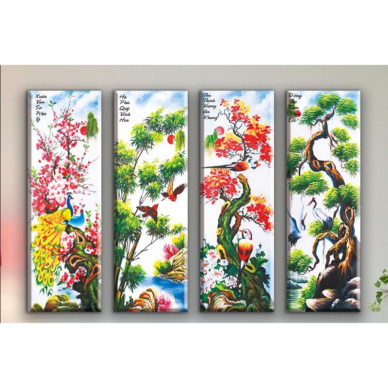 Tranh Đính Đá TỨ QUÝ TÙNG CÚC TRÚC MAI. Kích Thước: 1m21 x 75cm
