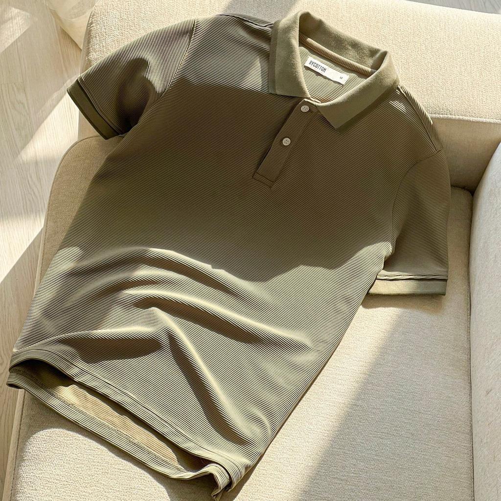 Áo Thun Gân Polo Nam Cổ Bẻ Màu Xanh Lá Đậm BY COTTON Ribbed Polo Dark Green