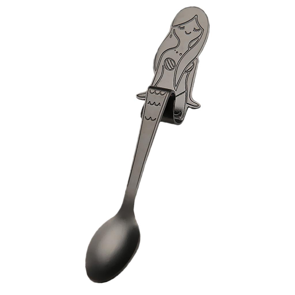 2xStainless Steel Table Dinner Soup Tea Spoon Tableware 4 Colors Black