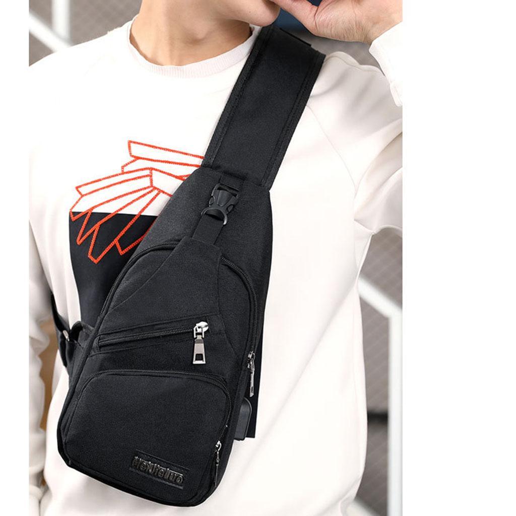 2pcs Fashion Men Sling Chest Bag Shoulder Bag USB Port Daypack