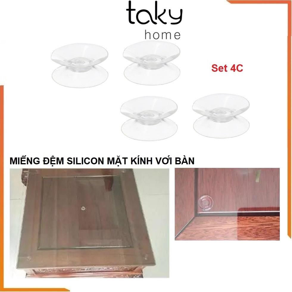 Set 4 Miếng Đệm Silicon Lót Kính Mặt Bàn Nhỏ Gọn, Đệm Kê Giữ Kính và Mặt Bàn, Chống Xê Dịch Và Trơn Trượt Mặt Kính. TakyHome 5507