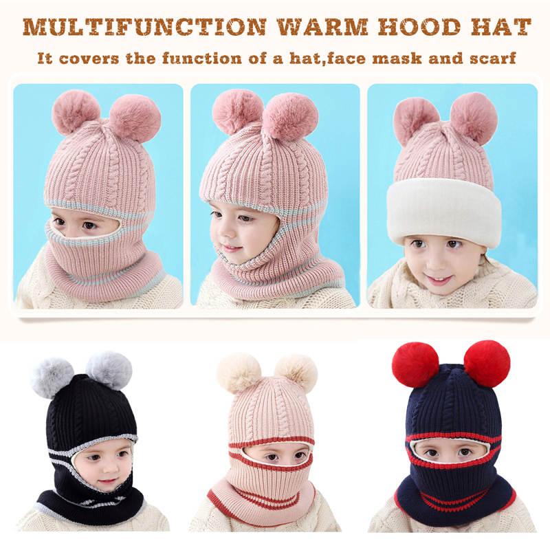 Warmom Trẻ Em Mùa Đông Nón Cho Bé Đan Nón Cho Bé Gái Bé Trai Mùa Đông Nón Dày Khăn Earflap Hood Khăn Choàng Đầu Lâu Mũ Lưỡi Trai trẻ Em 1-4Y