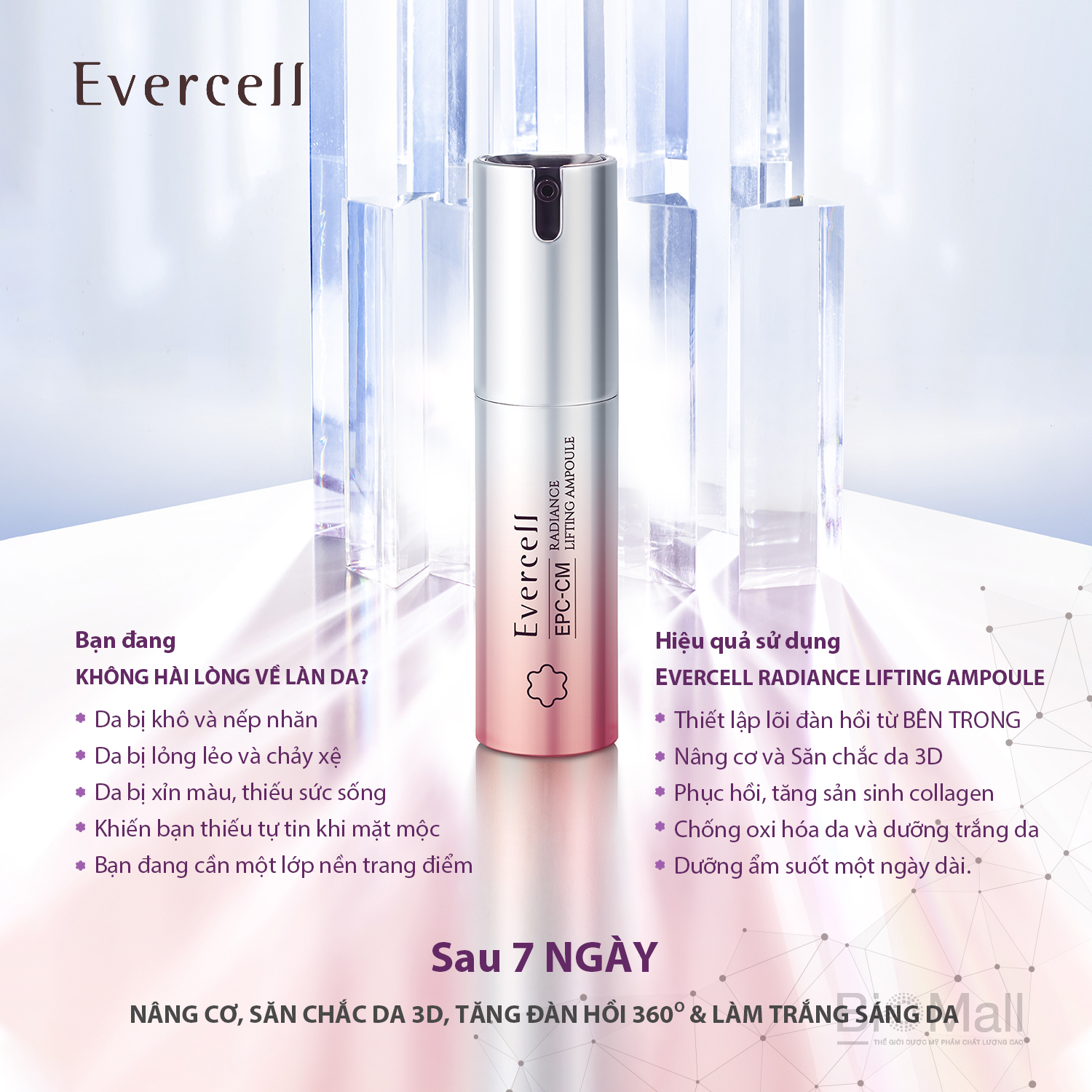 Ampoule Nâng cơ Đàn hồi Săn chắc Trắng sáng da Công nghệ Tế bào gốc EVERCELL Radiance Lifting 15ml