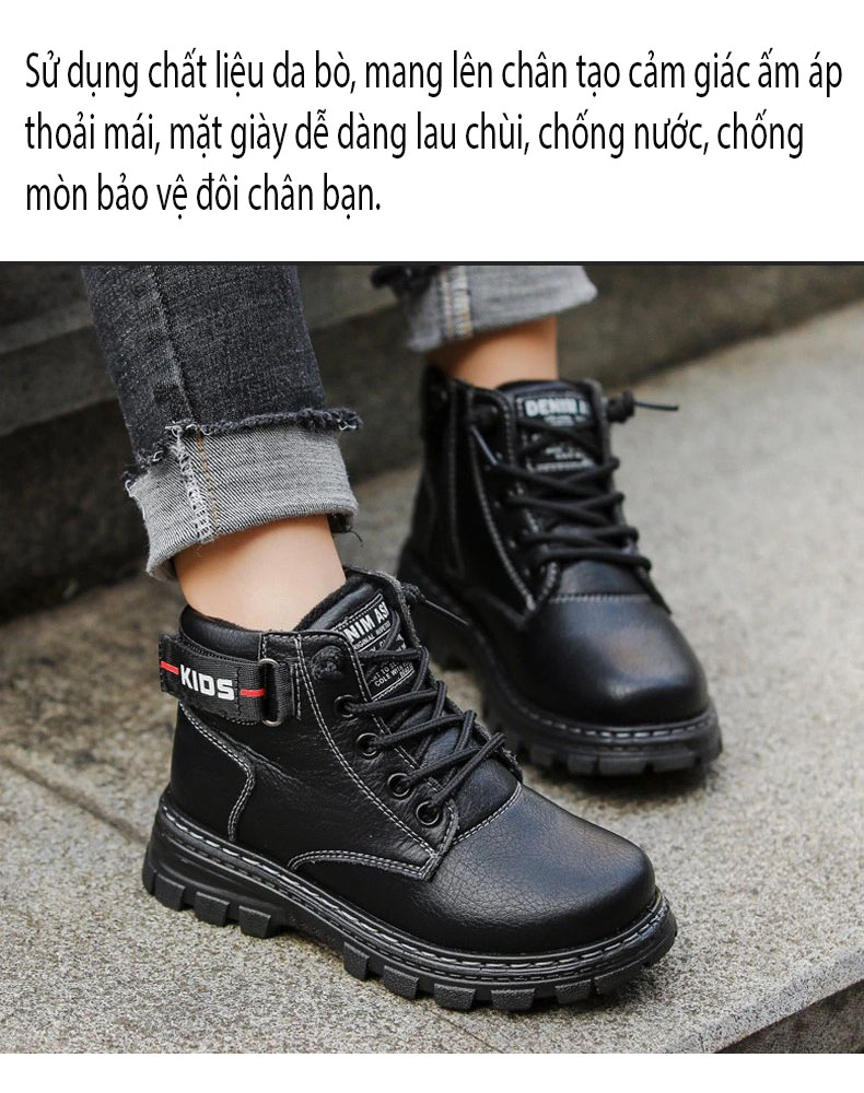 Giày Martin Boots trẻ em nam chống nước, chống mòn bảo vệ đôi chân bạn