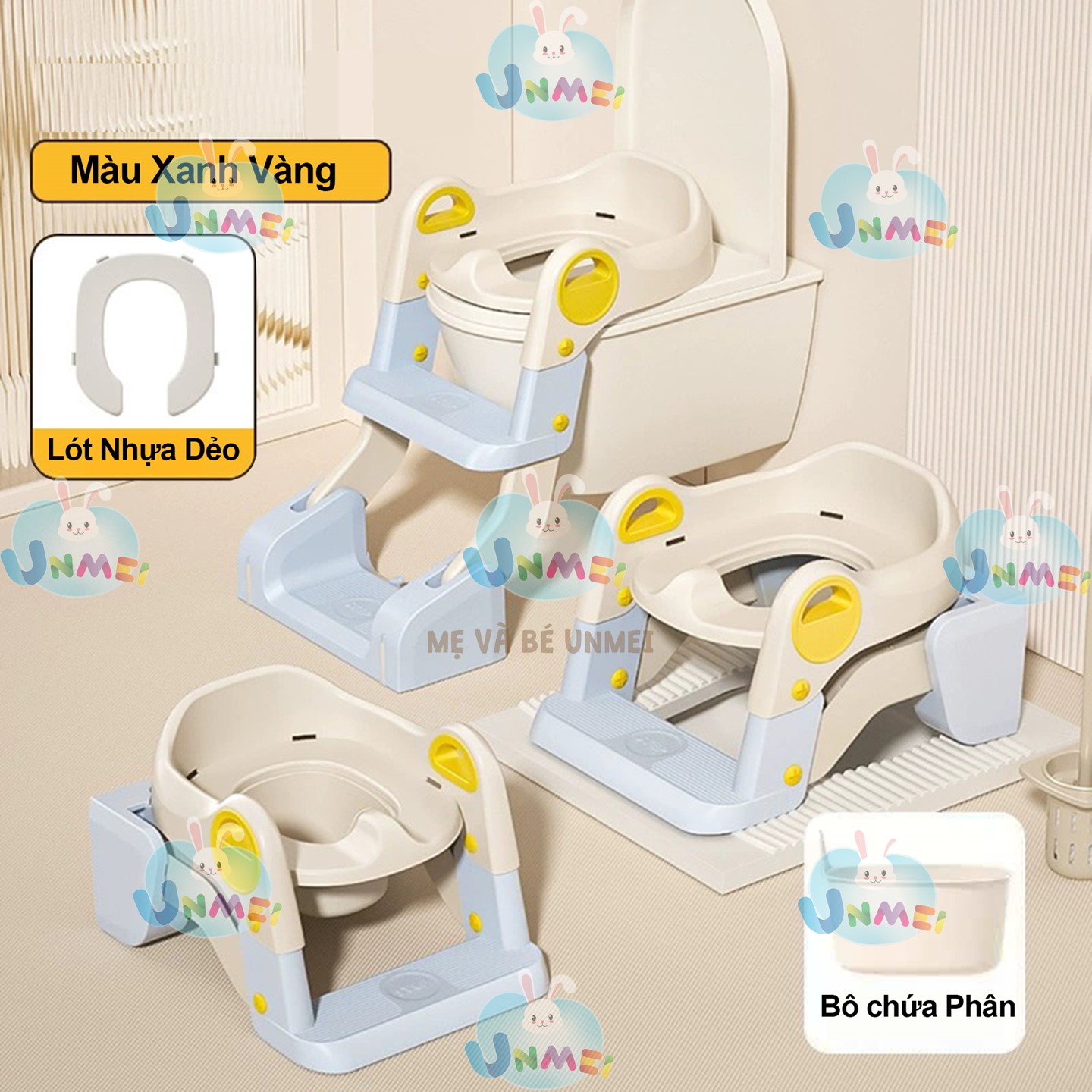 Bệ Lót Thu Nhỏ Bồn Cầu 3in1 Có Cầu thang Gấp Gọn Hỗ Trợ Ngồi Bô trong Phòng cho Bé Nhỏ
