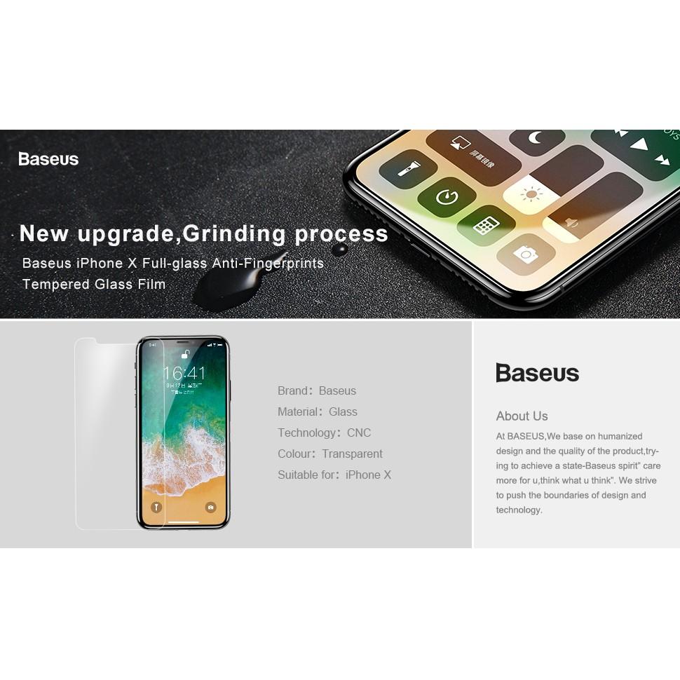 Kính cường lực dành cho iphone X chống bám vân tay 0.25mm chính hãng Baseus