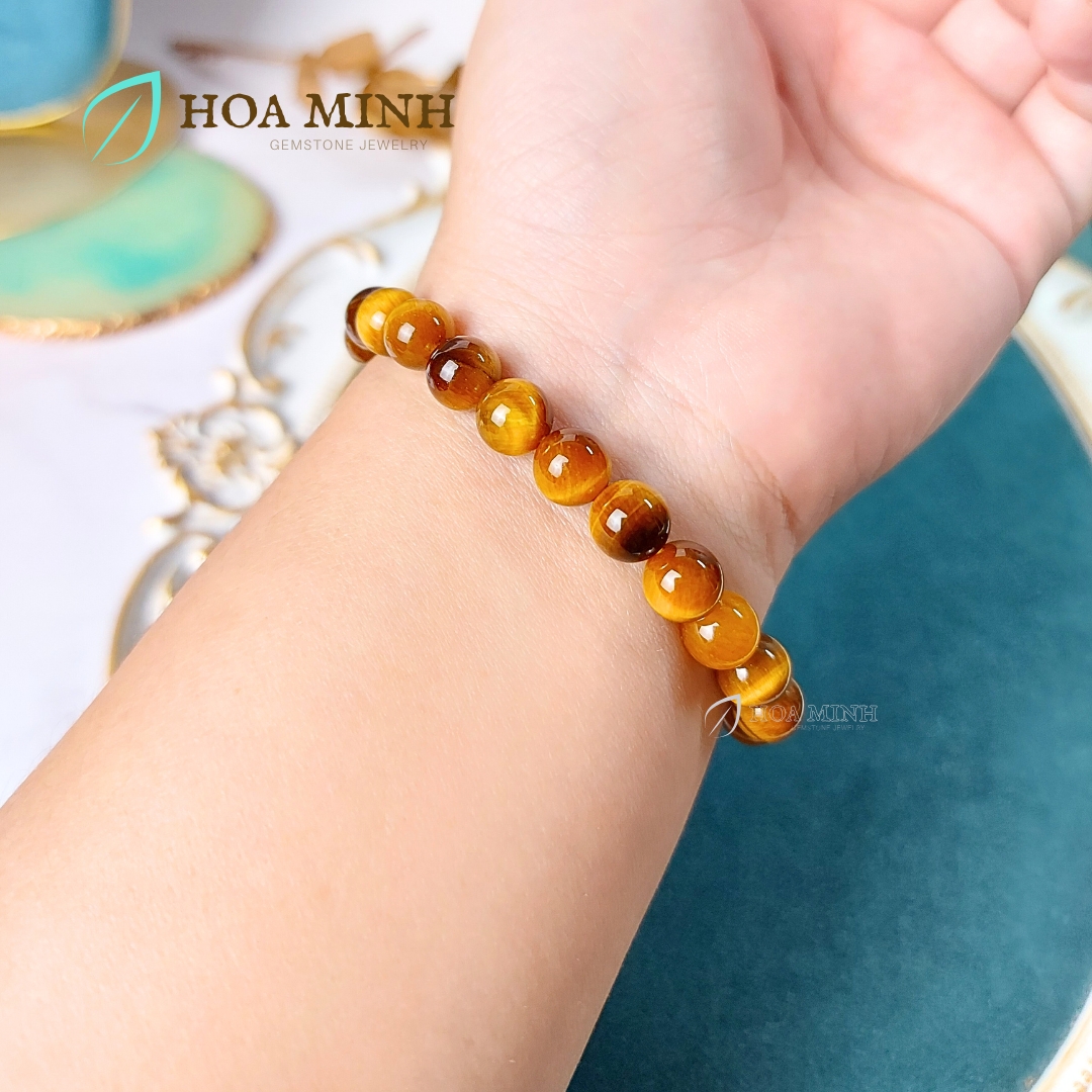 Vòng tay phong thủy đá Mắt Hổ vàng nâu size 8 li 10 li chất 5A trong, bóng ánh lụa cực đẹp phong thủy tài lộc