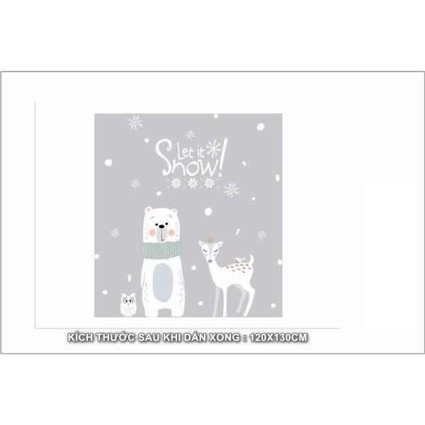 Decal trang trí tường Noel - Nai nữ hoàng và Gấu Trắng
