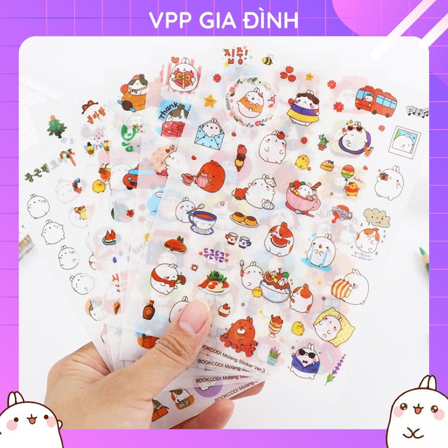 Bộ 6 Tấm Nhãn Dán Sticker Thỏ Molang Mùa Giáng Sinh Trang Trí Noel Cute Trang Trí Lịch Planner Scrapbook V3