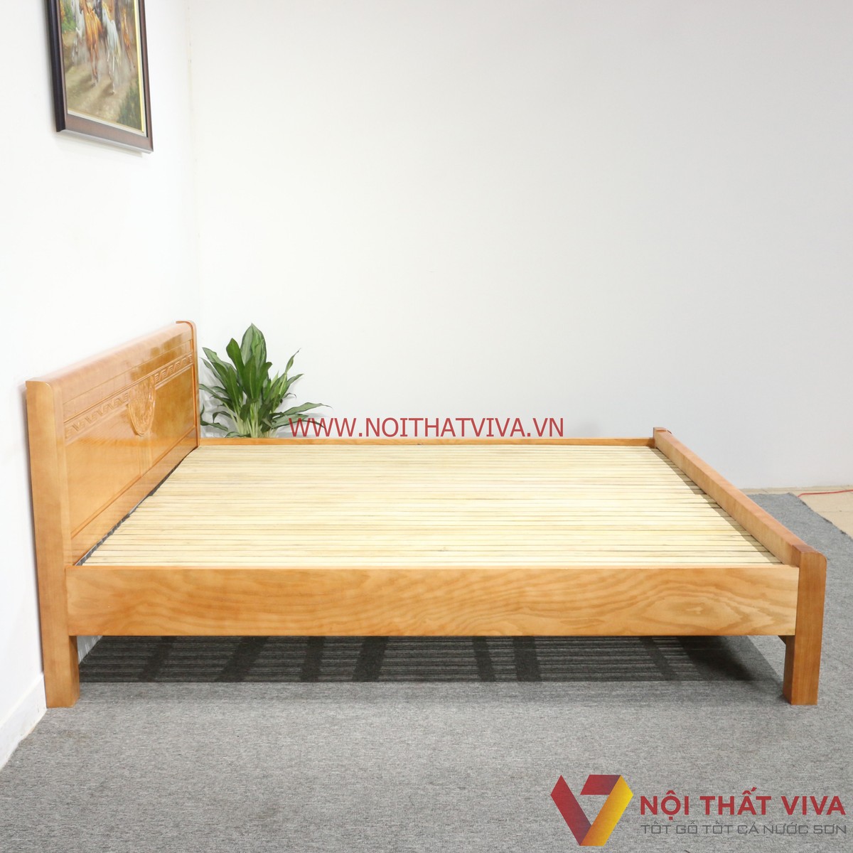 Giường Ngủ Gỗ Sồi Chân Cao Chạm Hoa Văn Đẹp Giá Rẻ