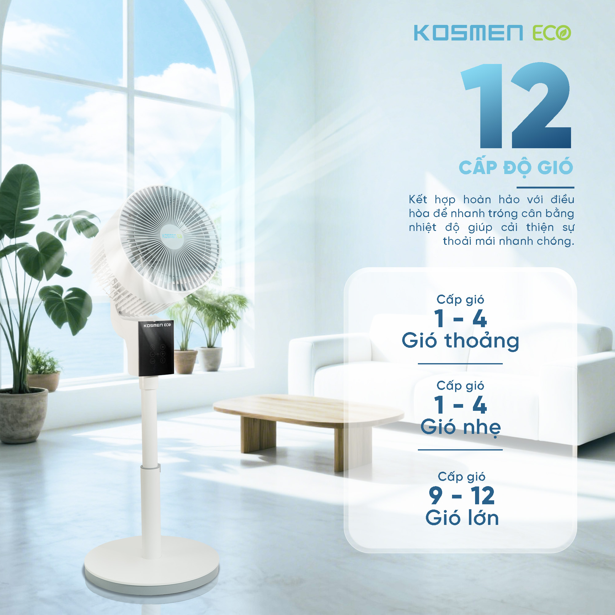 Quạt thông minh Kosmen ECO-F40AI-W AI điều khiển bằng giọng nói – Màu Trắng - Hàng Chính Hãng, Bảo Hành 1 Năm