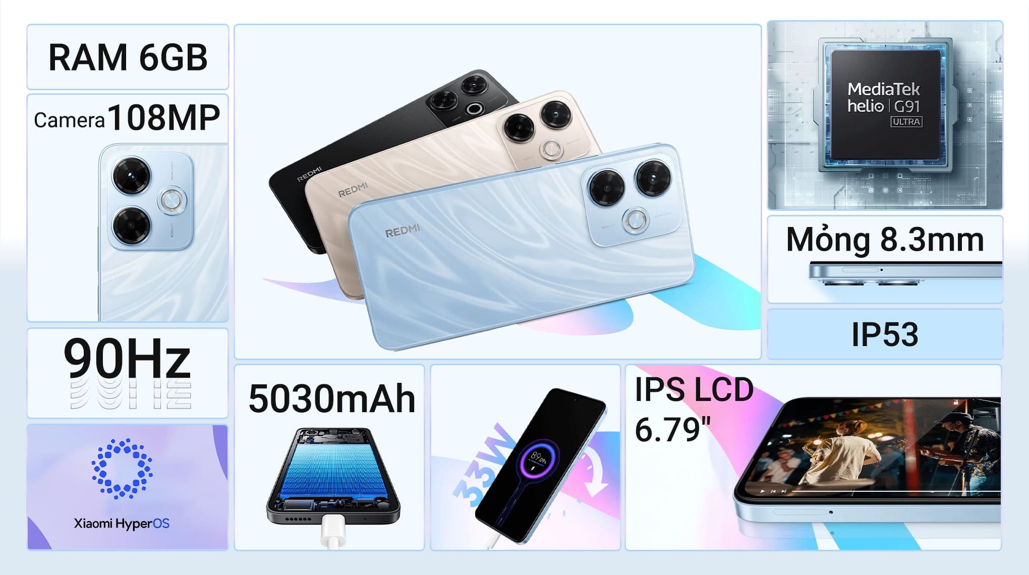 Điện thoại Xiaomi Redmi 13x 6GB/128GB Chip:MediaTek Helio G91,Màn hình 6.79inch - Hàng chính hãng