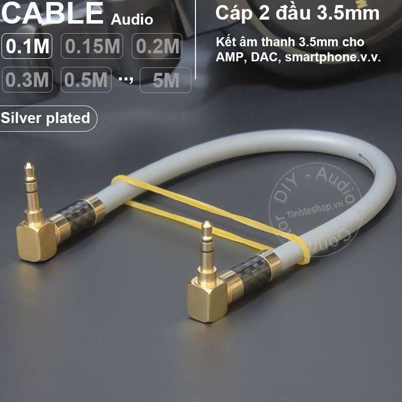 Cáp AUX 3.5 đồng OFC 5N mạ bạc cho AMP DAC - DIY 3.5mm stereo cable 90 degree square jack