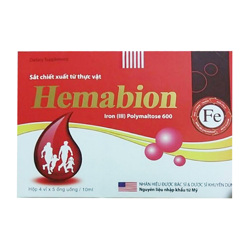 Siro ống HEMABION giúp bồi bổ máu dạng hữu cơ cho trẻ em, phụ nữ mang thai và sau sinh Hộp 20 ống