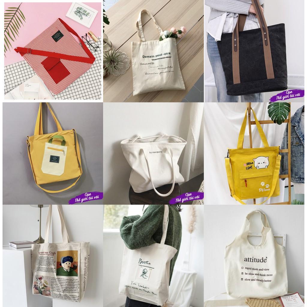 Túi tote vải đựng đồ canvas Hàn Quốc cao cấp có khoá miệng