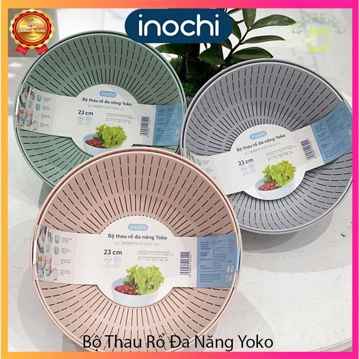 Bộ thau rổ đa năng Yoko 23 cm - Thau đựng thực phẩm, Rổ rửa rau củ quả - Hàng chính hãng INOCHI - Tiêu chuẩn Nhật Bản